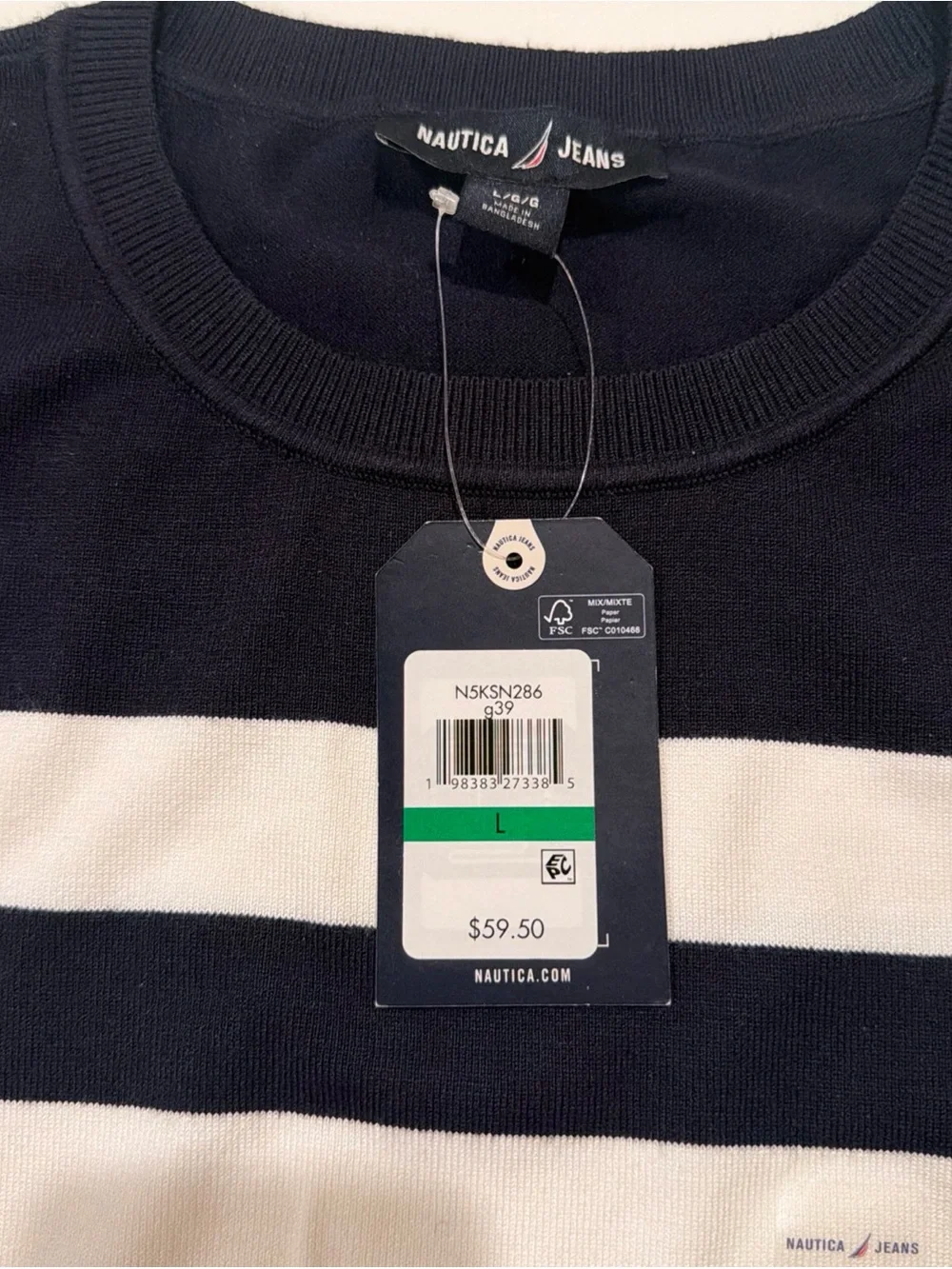 Nautica Women’s Black & White Striped Crewneck Sweater
